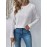 Plus Size Casual Top, Women's Plus Solid Eyelet Embroidered Long Sleeve Round Neck Slight Stretch Top