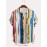 Men's Vertical Striped Short Sleeve Button Up Shirt - Casual Summer Vacation Top